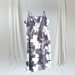 Aeropostale Dress 100%Cotton Gray Cream Floral 90s Babydoll Spaghetti St…